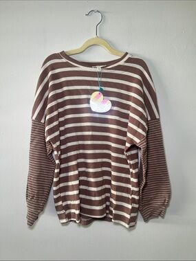 Hayden Girls Striped Brown & Cream Long Sleeve Sweater